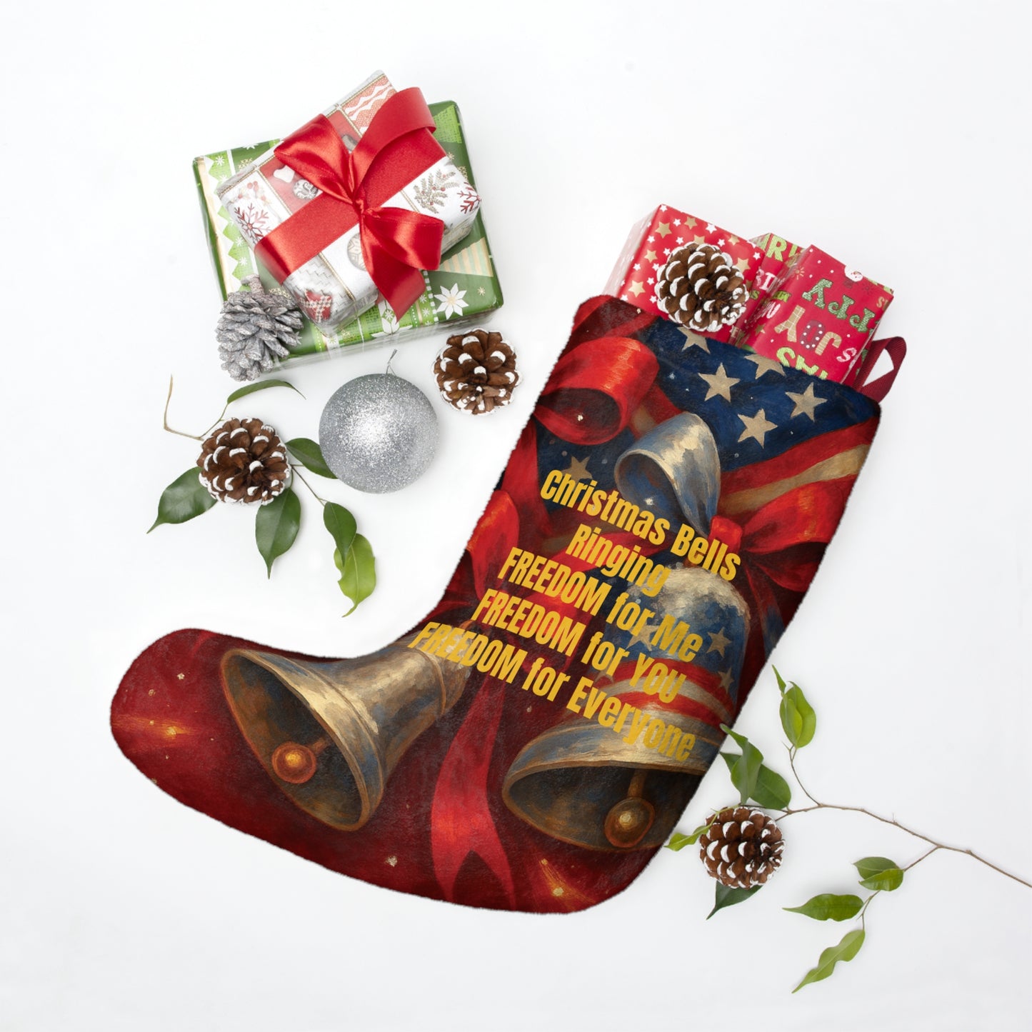 Christmas Bells Ringing Freedom: Christmas With A Meaning Stockings